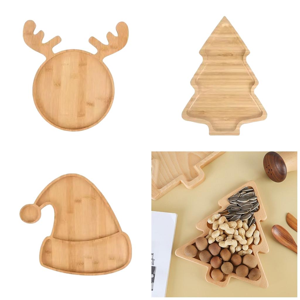 Wood Candy Dish Platter Dessert Tray Christmas Tree/Reindeer Antlers/Santa Hat Shape Serving Plate for Holiday Dining