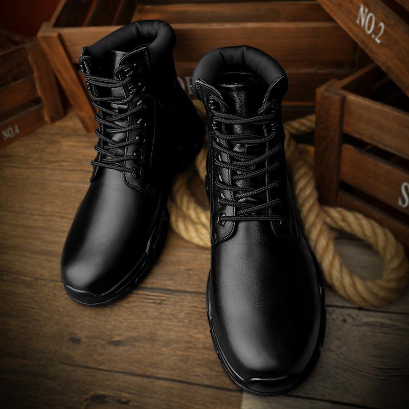 Genuine Leather Men Boots Thick Bottom  Tactical Boots Black All-Match Casual Boots for Men Shoes Design Motorcycle Boot