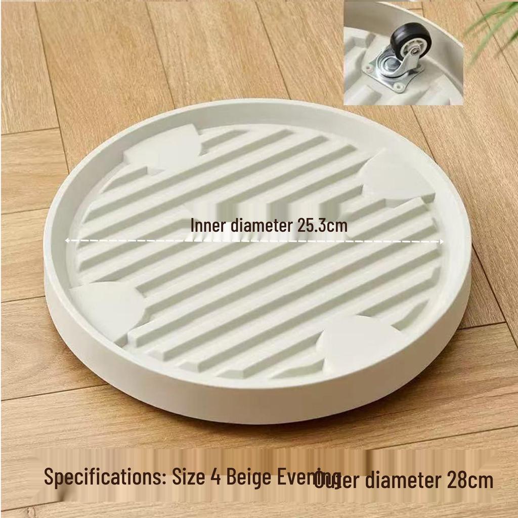 Round Movable Flower Pot Tray with Hidden Wheels and Breathable Bottom for Silent Plant Care