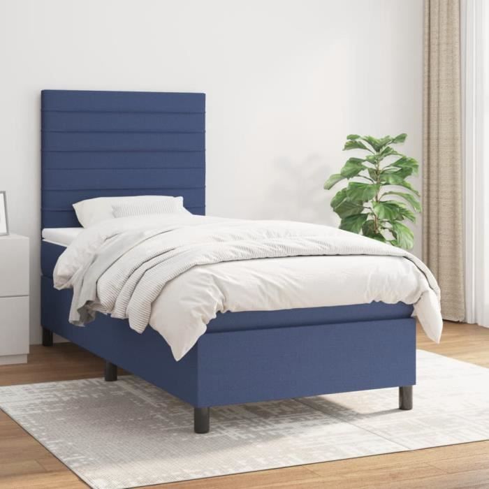3141839 vidaXL Lit à sommier tapissier avec matelas Bleu 100x200 cm Tissu