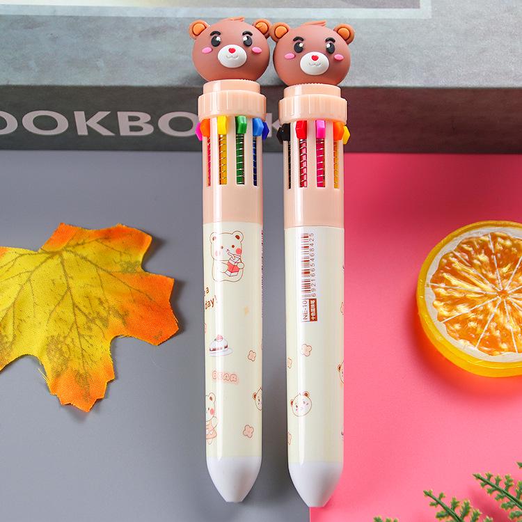 Cute Cartoon Bear 10-Color Pen: Colorful Student Writing Tool