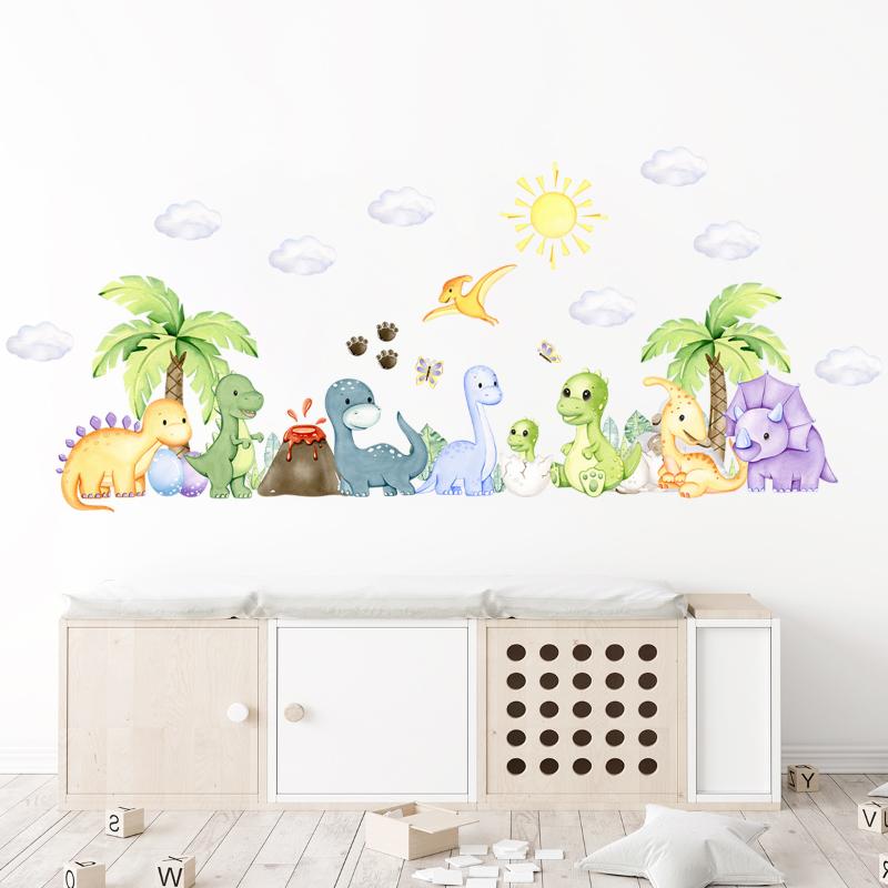 Cartoon Cute Dinosaur Wall Stickers For Children Room Boy Kids Room Living Room Nursery Background Decoration Wall Decals