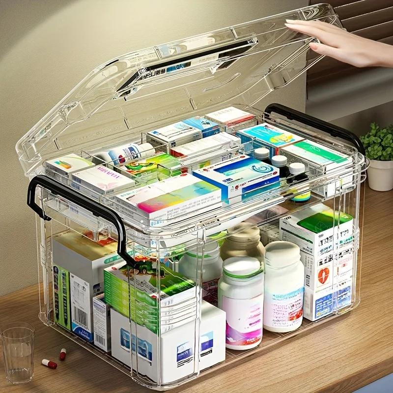 Double-Layer Transparent Medicine Storage Box - Waterproof Portable Pill Organizer for Home & Travel, Clear Medical Case