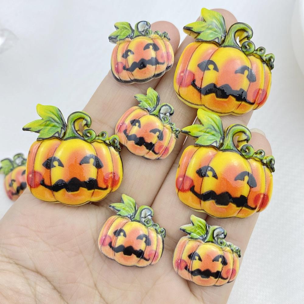 10PCS New Models Colorful Cartoon Halloween Pumpkin Series Resin Scrapbook DIY Jewelry Hairpin Headrope Decoration Crafts