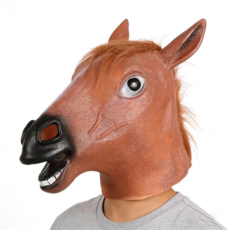 Hooded Horse Face Mask - Hilarious Halloween Animal Cosplay Prop