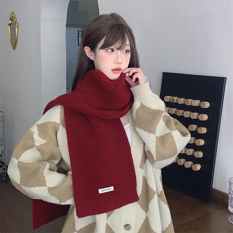 Ankola Red Korean-Style Women's Wool Knit Scarf – Winter 2024 High-End Christmas Gift Neck Warmer