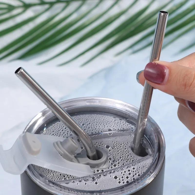 5/10pcs Stainless Steel Straw Silver Reusable Food Grade Beverage Juice Bend Drinking Straw Household Kitchen Tool Easy To Clean