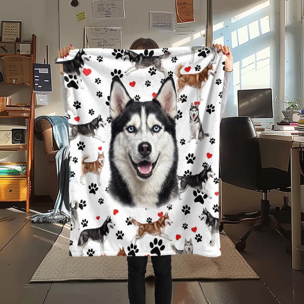 1PC Cute Pet Puppy Print Flannel Blanket, High quality All Seasons, Home Decor, Warmth and Comfort, Perfect for Christmas Gifts