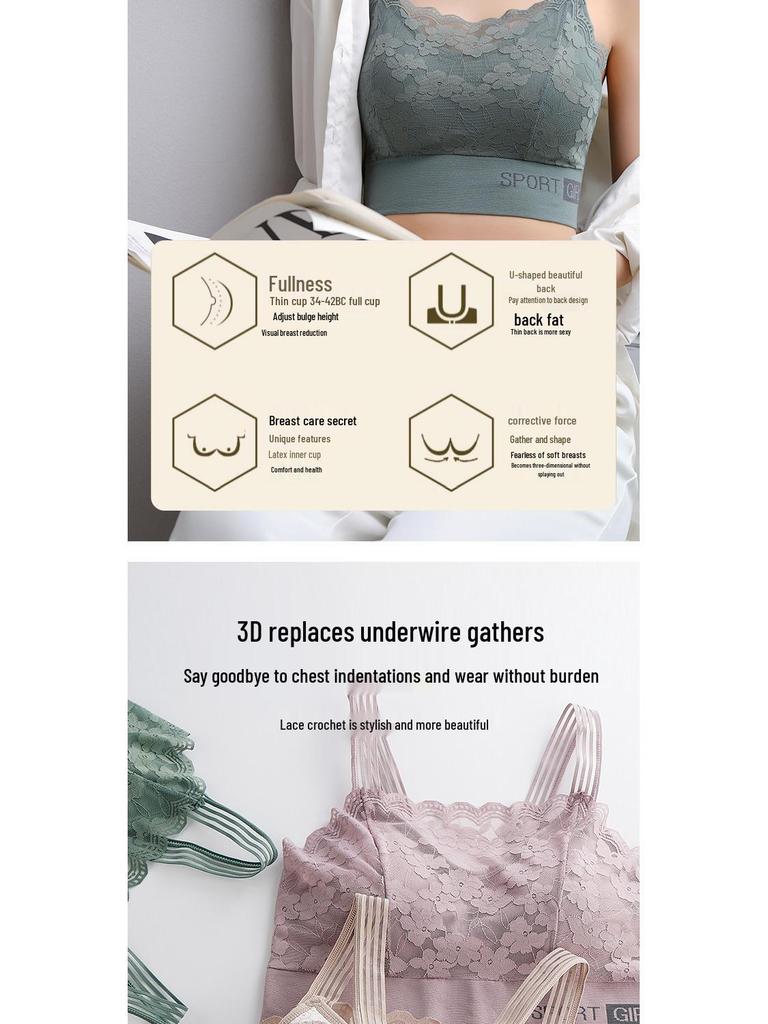 Women's Lace Bandeau Tank Top with Chest Pads - Plus Size Anti-Exposure Base Layer Bra