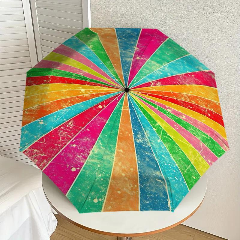 Colorful Rainbow Umbrella - Auto Open Close, Foldable Design, Outdoor Festival Gift for Fans and Travelers1121068a