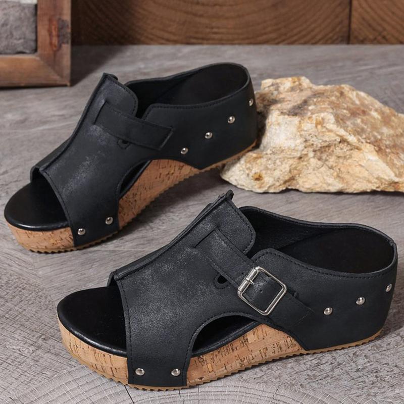 Fashion Summer Non-Slip Rivet Wedge Women Slippers Casual Buckle Strap Platform Slippers for Women Solid Plus Size Woman Slides