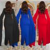 Cross-Border Elegant Women's Dress with Back Slit, Cape Sleeves, and Rhinestone Details