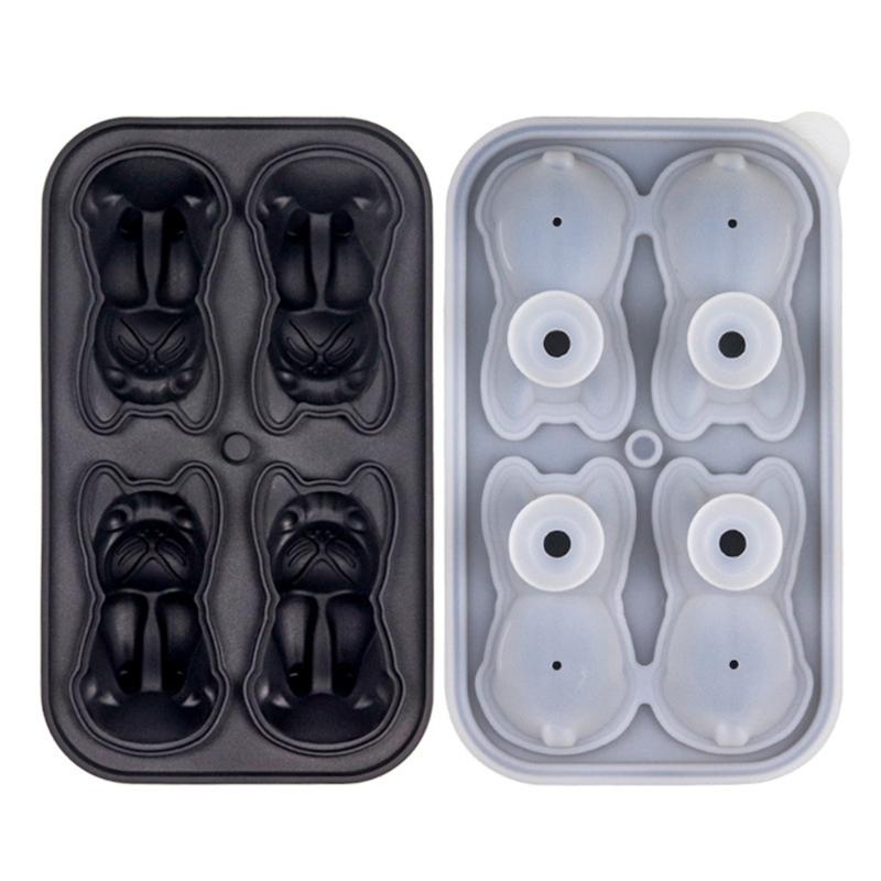 4 Cavity 3D Dog Ice Cubes Mold Food Grade Silicone Round Ice Ball Maker Drink Accessories Practical Kitchen Gadget