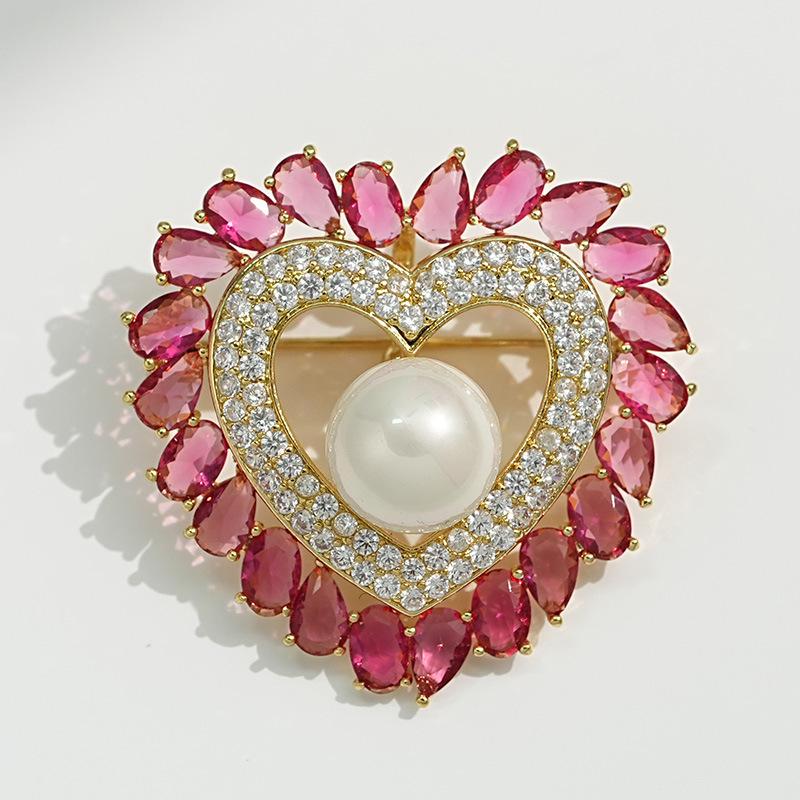 Bo Xin Yun Zirconia Pearl Heart Brooch - Elegant and Versatile Heart-shaped Pin Gift