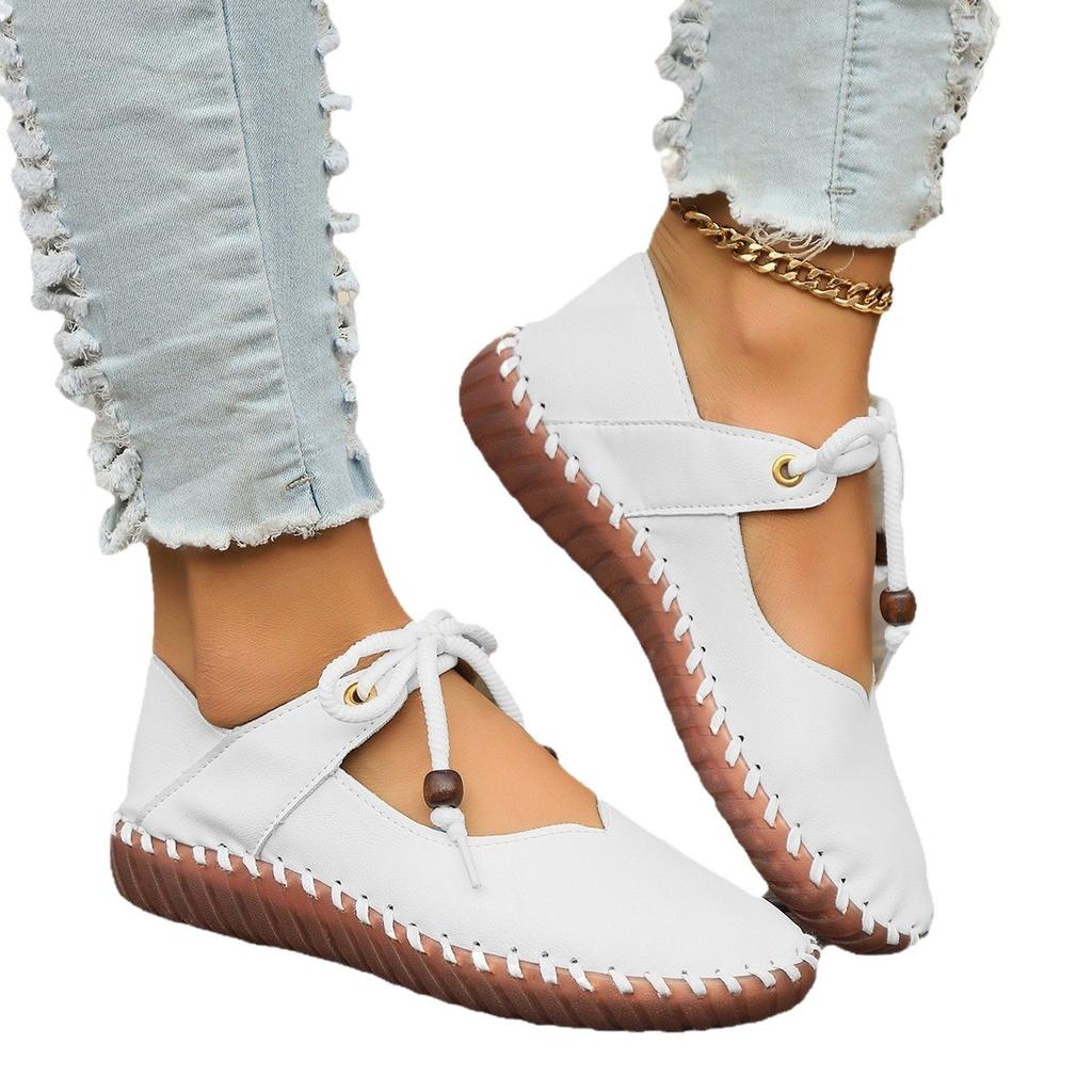 British Style Retro Round Head Soft Sole Women's Leather Shoes Large Size Light Soft Sole Casual Shoes