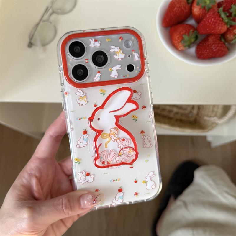 

Pastoral Mushroom Apple Rabbit Phone Case for iPhone 17/16 Pro Max/15 Pro - Girly Heart Design 17 Pro Max