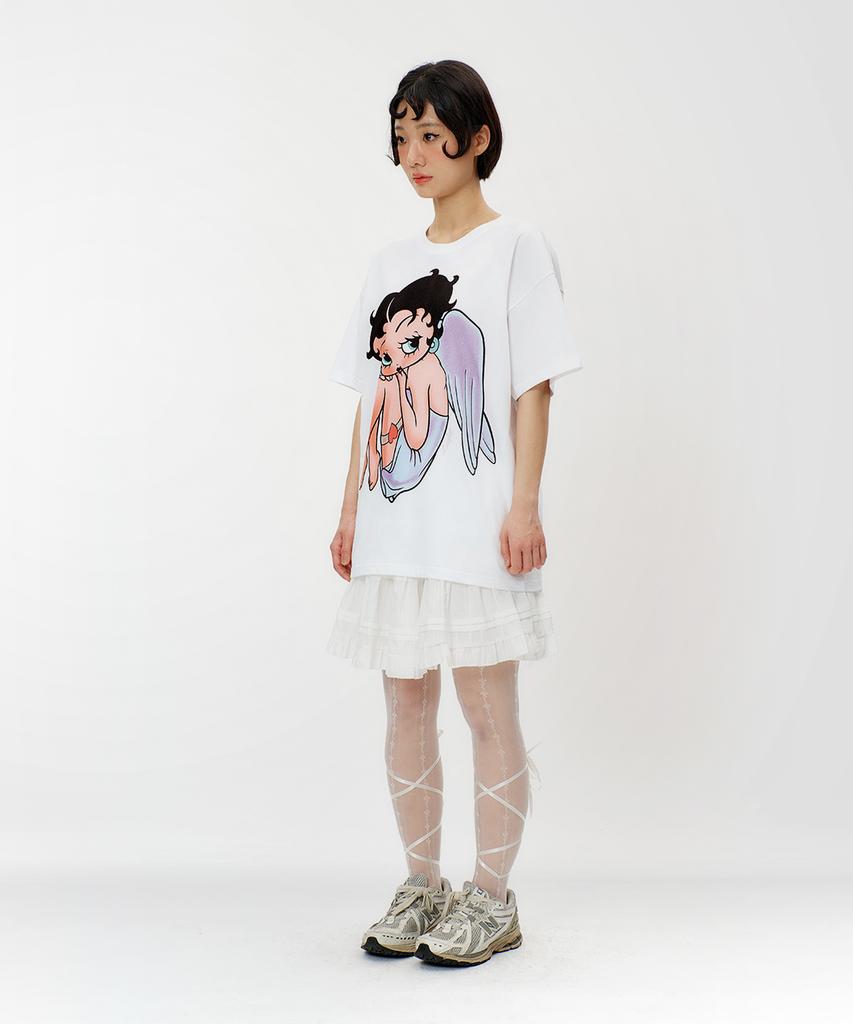 LAUGHER [Betty Boop] Angel T-Shirt - White