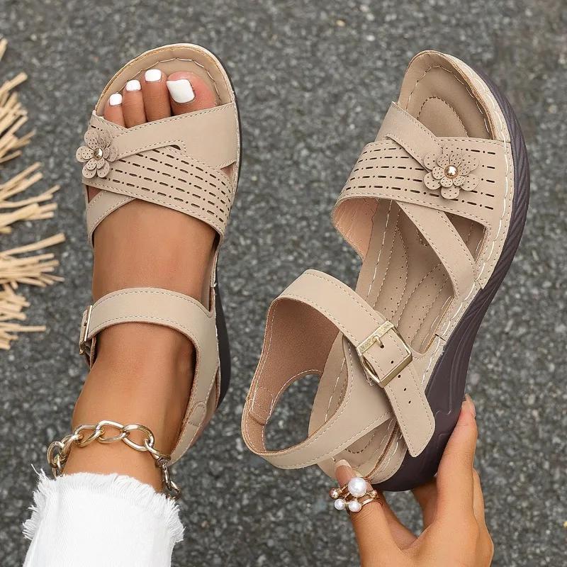 Fashion Shoes for Women 2024 Hot Sale Ankle Strap Women's Sandals Summer Rome Open Toe Buckle Outdoor Casual Beach Large Size Sandals