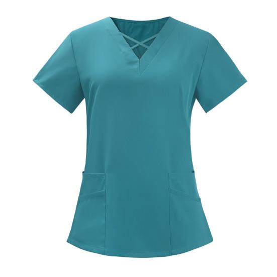2 stk/sett Unisex sykehusuniformsett V-hals kortermede lommer Topper Elastiske midjebuksesett Hurtigtørkende sykehus tannpleie scrubs uniformer