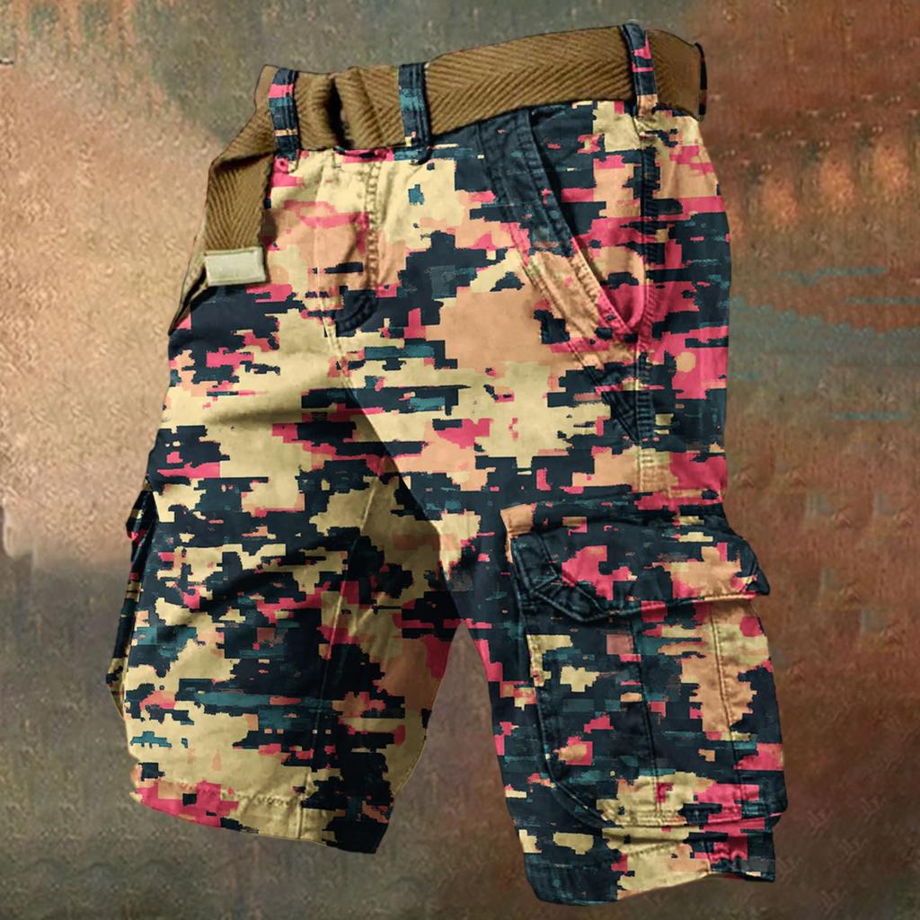 Men's Summer Loose Casual Camouflage Work Shorts, Large-sized Multi-pocket Mid-length Pants Without A Belt