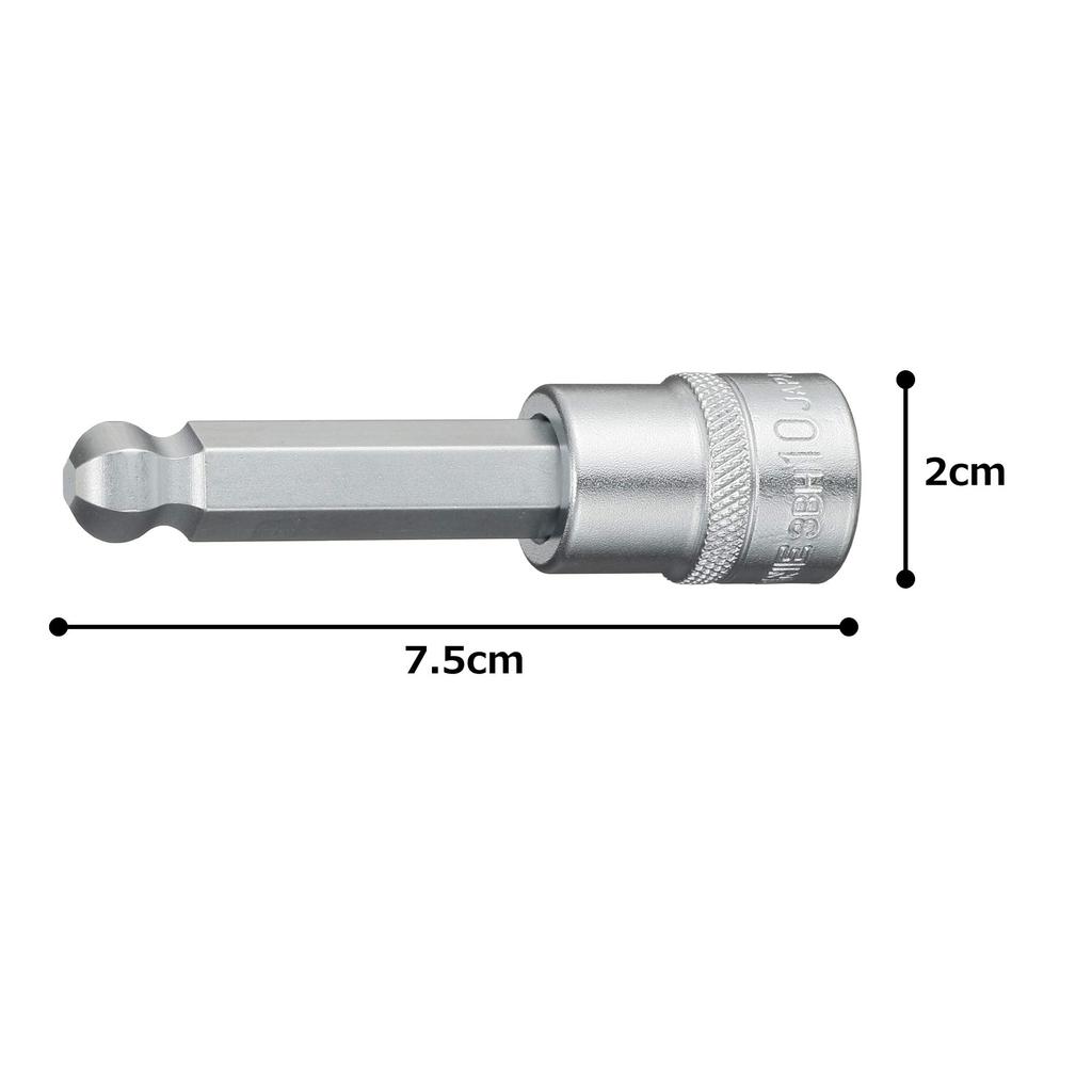 Tone Ball Point Hexagonal 10mm Width HP3BH-10 Socket, 9.5mm (3/8") Drive,