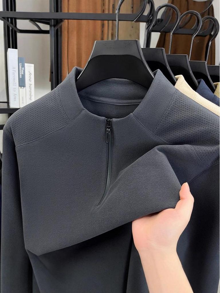 Men's Stand Collar Half-Zip Hoodie - Casual Autumn/Winter Long Sleeve Base Layer