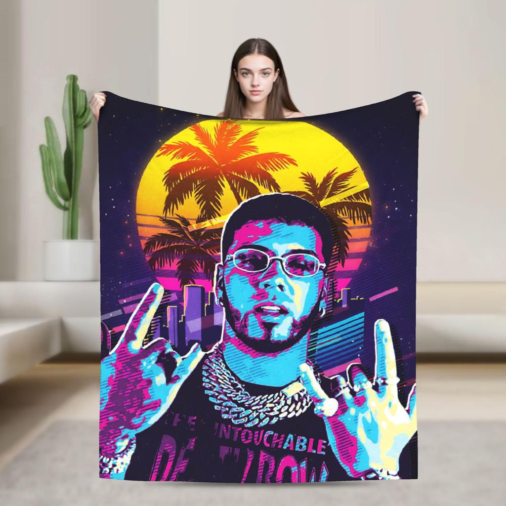 Rappare Anuel AA tryckt filt Picknick Flanellpläd för soffa säng Mjuk Anpassad DIY Kvalitet Sängöverkast Presentidé