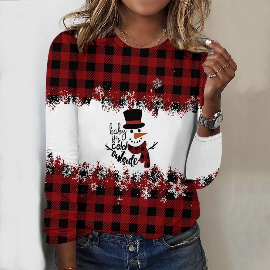 2025 Autumn & Winter Women's New Casual Crew Neck Long Sleeve Top 3D Christmas Pattern Ideal Halloween Christmas Gift