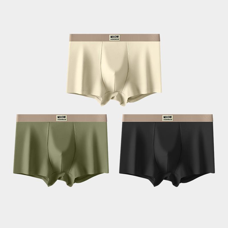 MiiOW 3Pcs Men's Underwear Graphene Antibacterial Underwear Soft and Comfortable Cotton Underwear Ice Silk Flat Corner Underwear L-5XL