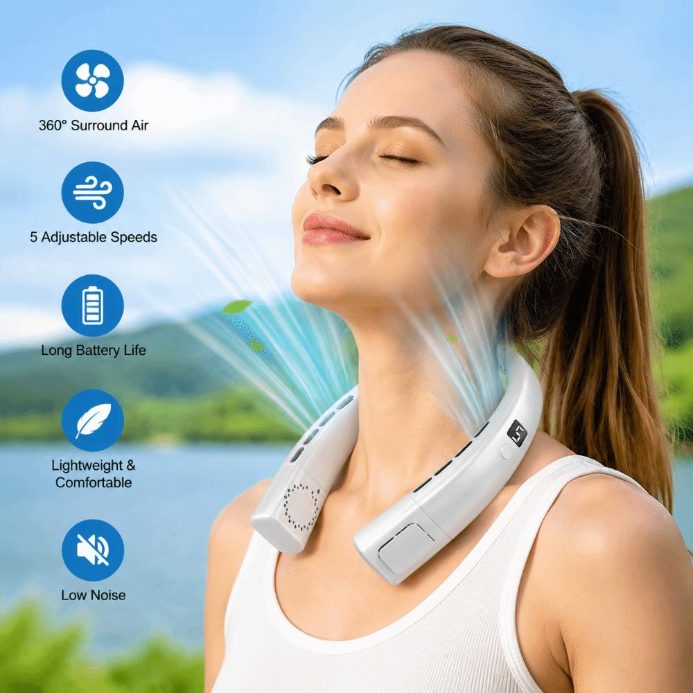 LED Digital Display Neck Fan 5-Speed Electric Air Cooler Portable Portable Neck Fan  Travel