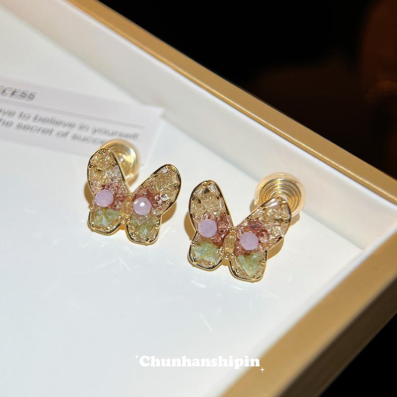 

Butterfly colorful crystal mosquito coil disc ear clips without ear piercings, new temperament niche simple cute earrings sweet earrings