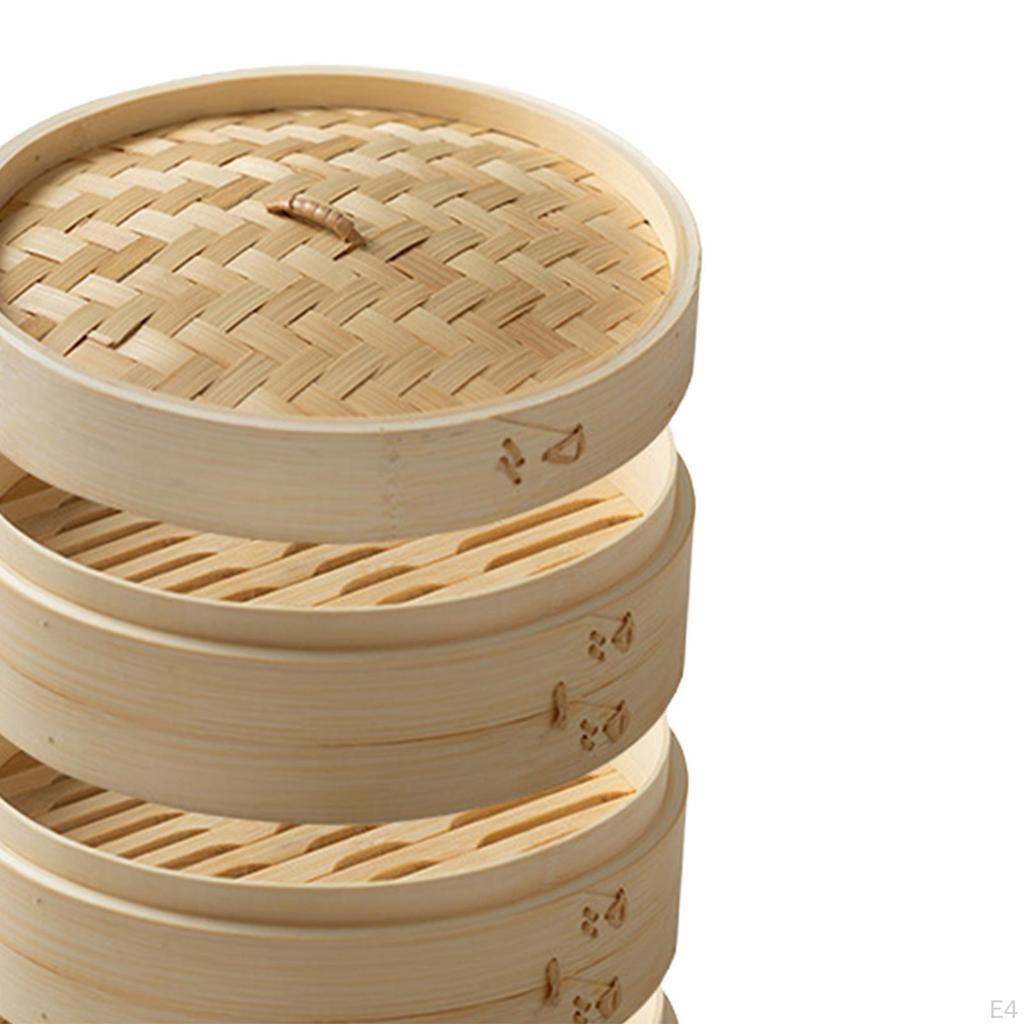 Bamboo Steamer Basket 10 Inch Dumpling for Cooking Bao Buns, Dim Sum
