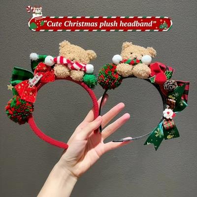 Cute Adjustable Christmas Headband With Bow Lightweight Hair Clip New Year Headband