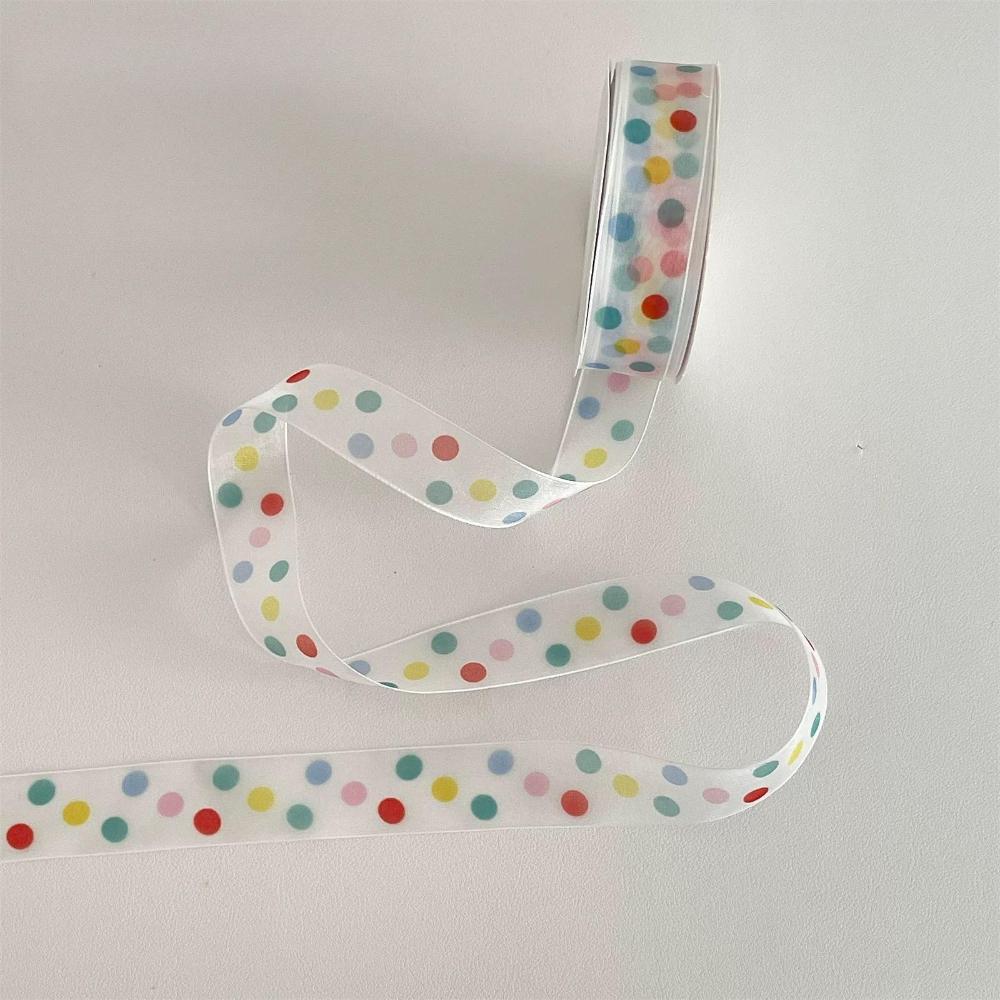 Beautiful Colorful Dot Ribbons 2.5cm Width White Chiffon Ribbons Birthday Gift Box Packaging Material