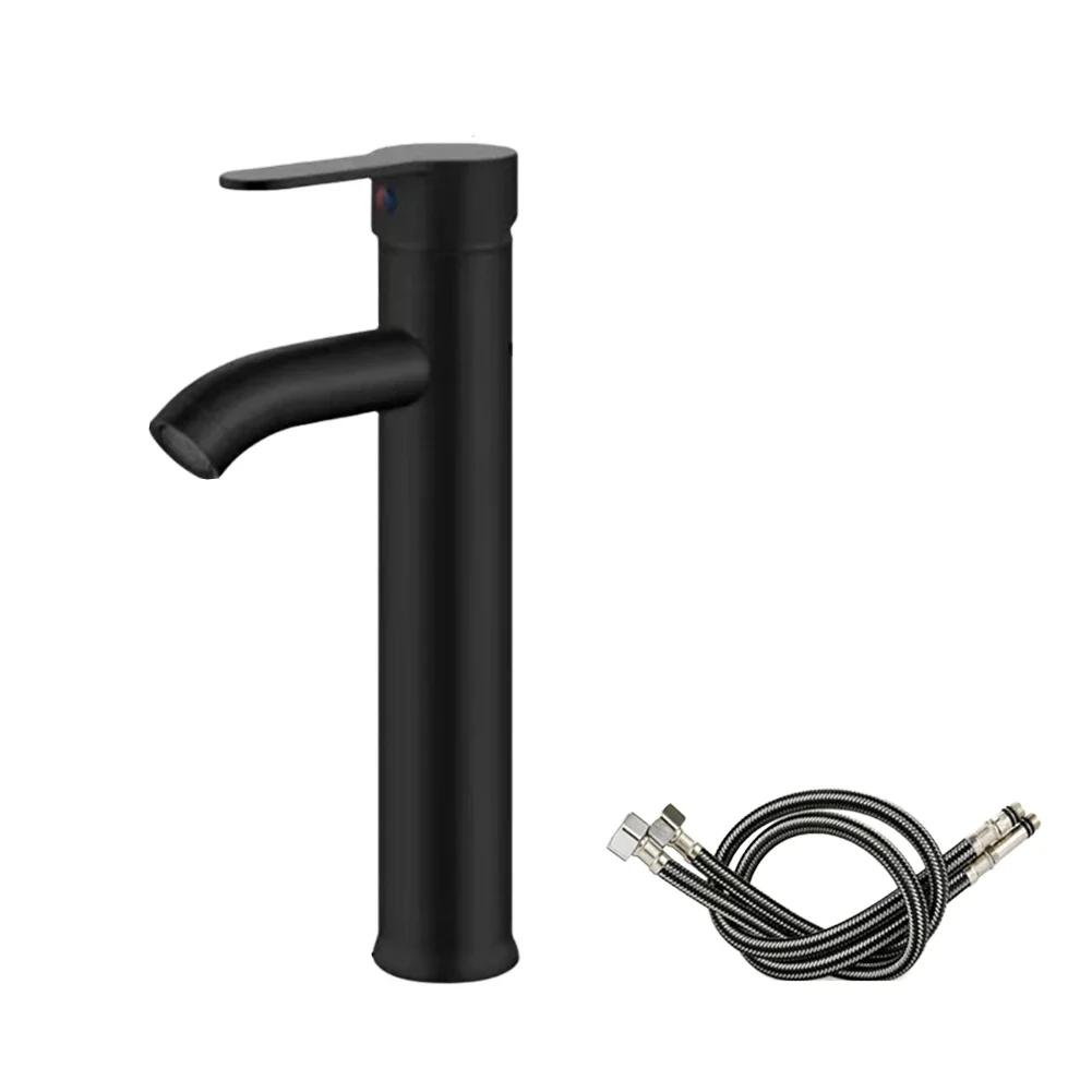 

Bathroom Basin Faucet With 60CM Hoses Hot Cold Mixer Tap Deck Mounted Stainless Steel Bathroom Washbasin Sink Bathtub Faucet чорний