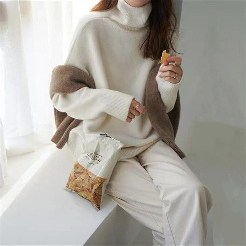 Autumn and winter new turtleneck loose and versatile knitted pullover sweater lazy style bottoming shirt outer wear