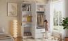 Wardrobe, Multipurpose Cabinet in White/Natural, with Drawers, Clothes Rail and Open Shelf Compartments for Bedroom, Teen Room and Hallway