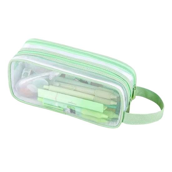 Transparent Mesh Pencil Case Large Capacity Double Layer Pen Bag for Students Lightweight Stationery Pouch for School Office Exams