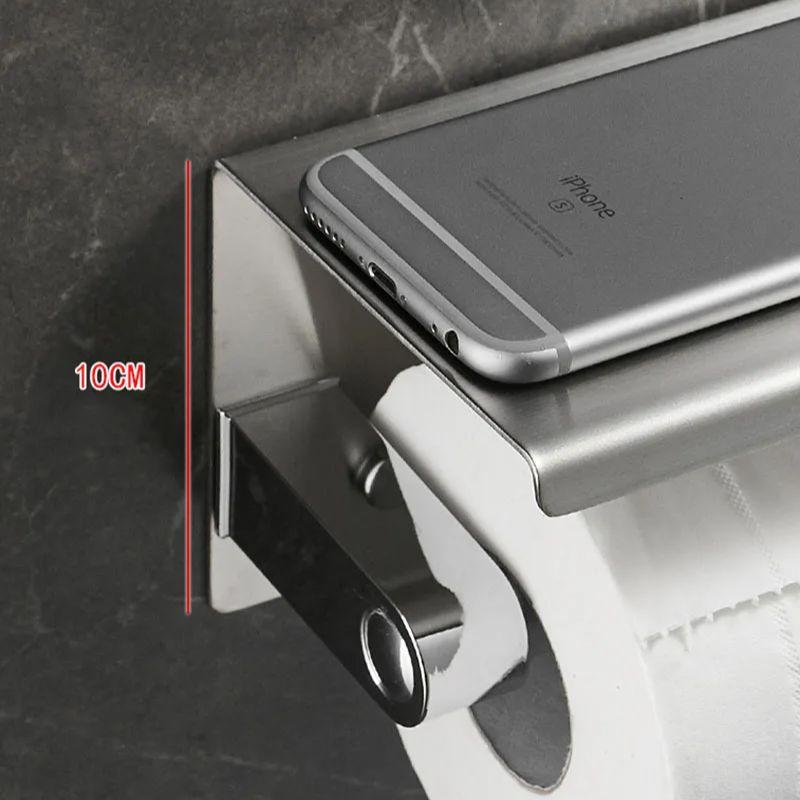 304 Stainless Steel Bathroom Roll Holder Wall Mounted Toilet Paper Towel Rack Mobile Phone Holder Chrome/Black Paper Plane