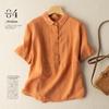 Solid Color Short-Sleeve Pullover Linen Shirt for Women, Vintage Hong Kong Style Cotton-Linen Blouse, 2026 Spring/Summer New Arrival