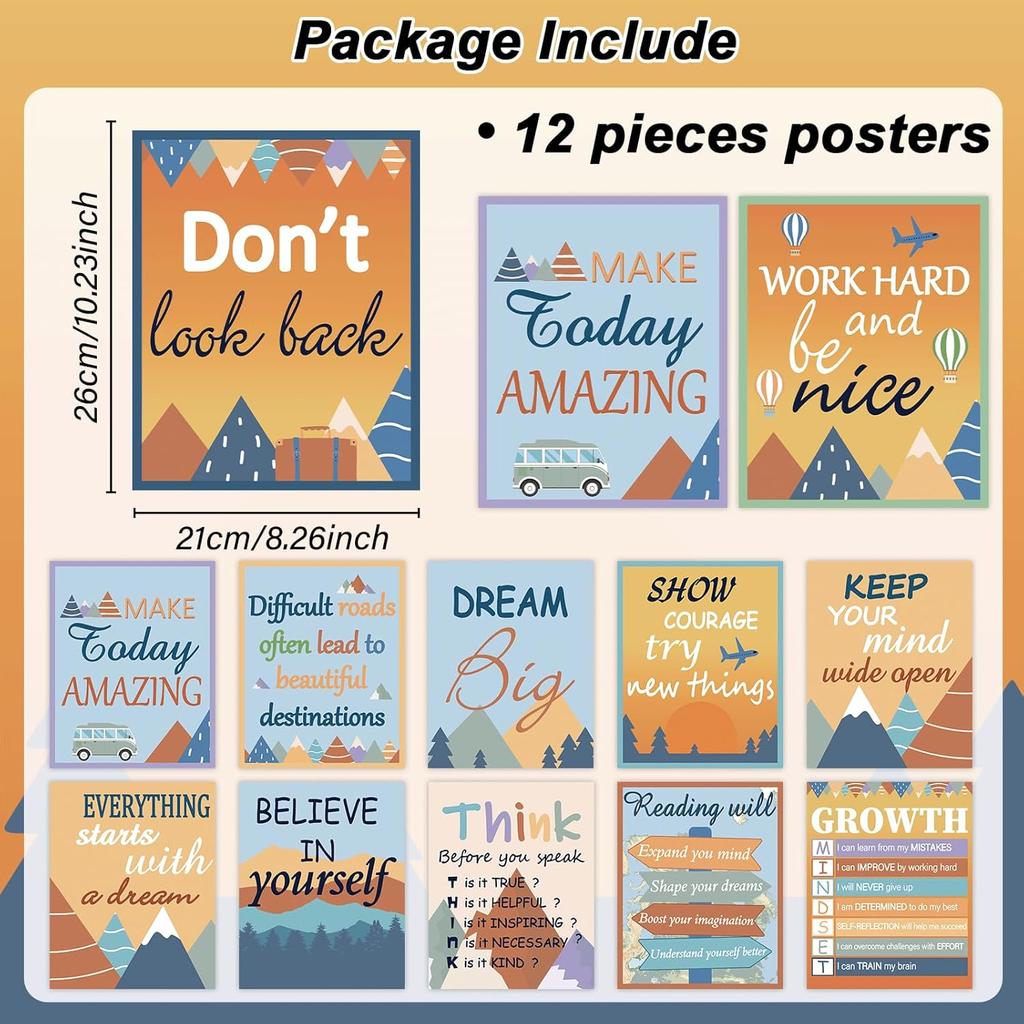 Moving Mounta Motivational Posters Set for Classroom Decorations Colorful Mounta Themed Pirational Poster Positive Quote Wall Art for Bulletin Boards