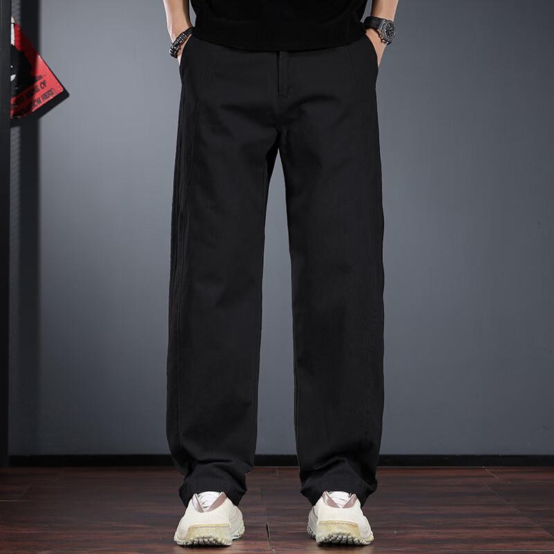 JARENO Men's Retro Washed Cotton Loose Straight-Leg Pants