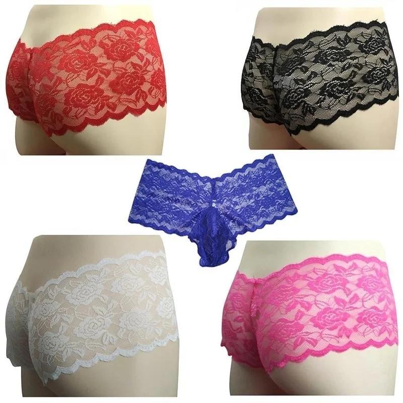Mens Underwear Lace Thong Enhance Pouch Bikini Briefs Pants