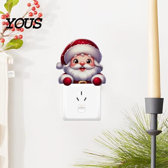 Indoor Outdoor Winter Scene Stickers Christmas Switch Stickers, Removable Santa Claus/Puppy/Reindeer/Elf/Pickup Truck Light Easy Peel And