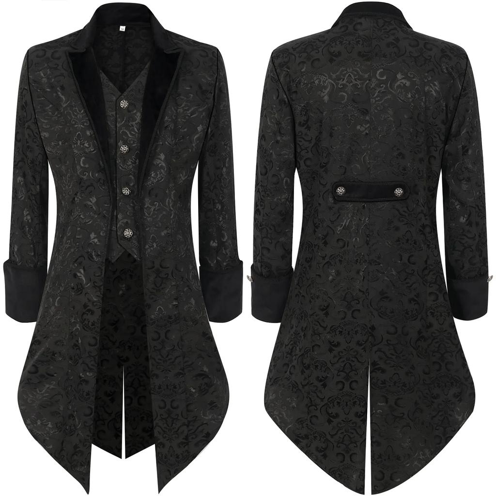 Steampunk Herren Gotischer Frack Trenchcoat Mittelalterlich Weihnachten Vintage Kleidung Viktorianische Uniform Halloween Kostüm Smoking
