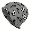A Men'S Street Style Sports-Themed Knitted Hat - Featuring Classic Black And White Football And Sneaker Patterns, Made from Durable Knitted Fabric, Co