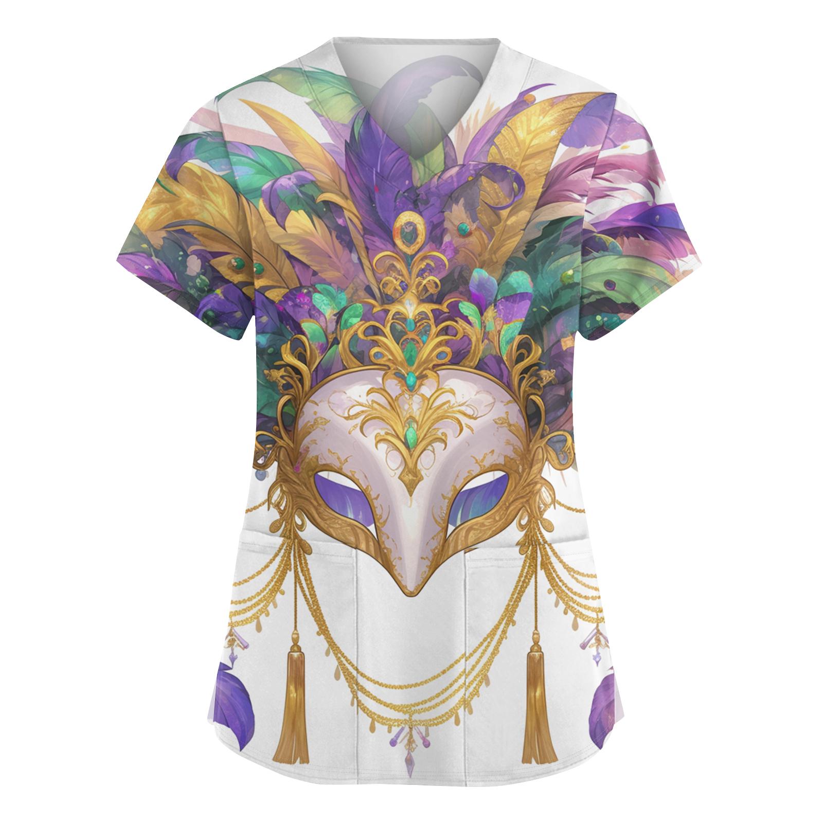 

Women s Fashionable V-neck Workwear Printed Short Sleeved Pocket Side Slit Workwear Basic Pullover Top L