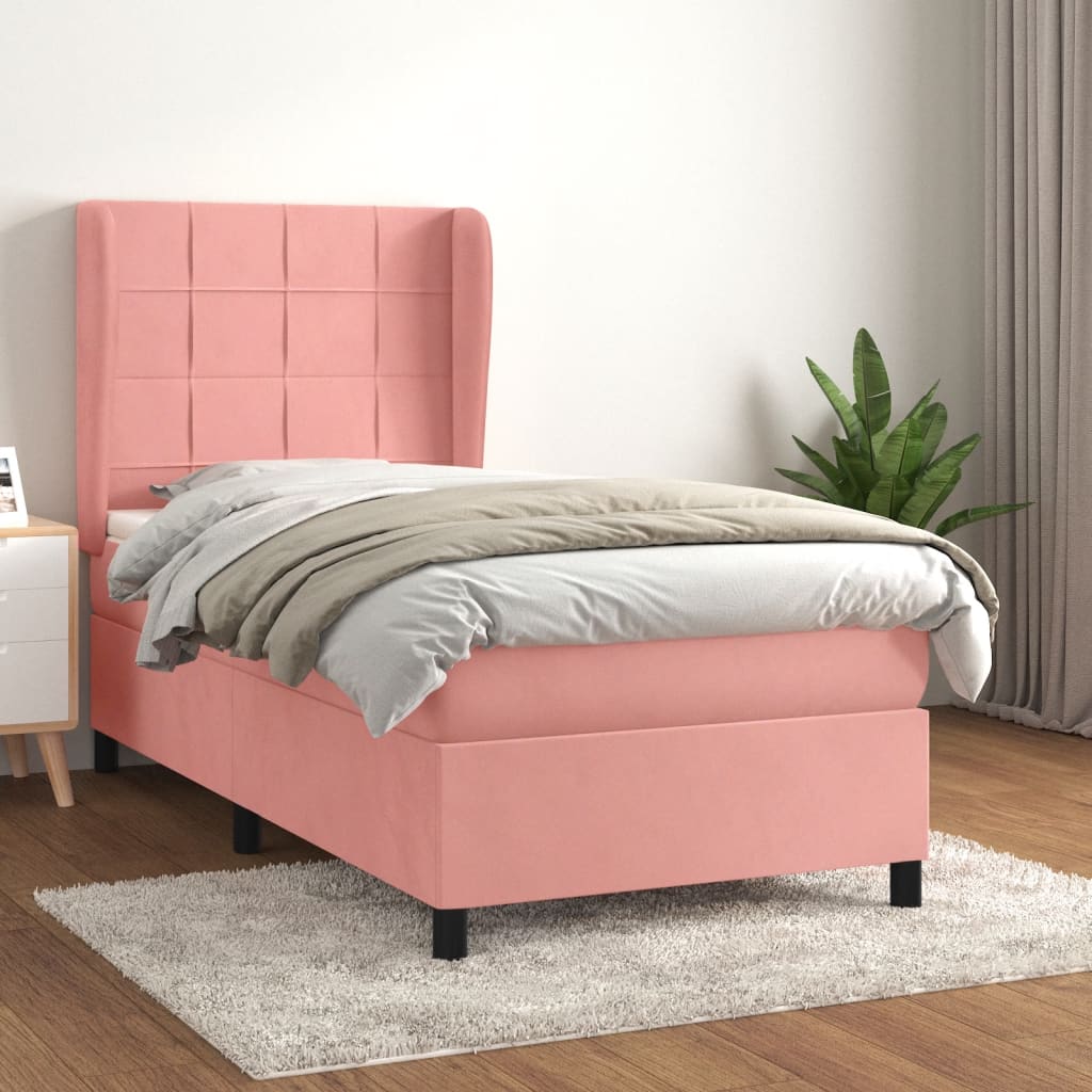 Box Spring Bed with Mattress Pink 90 x 190 cm Velvet
