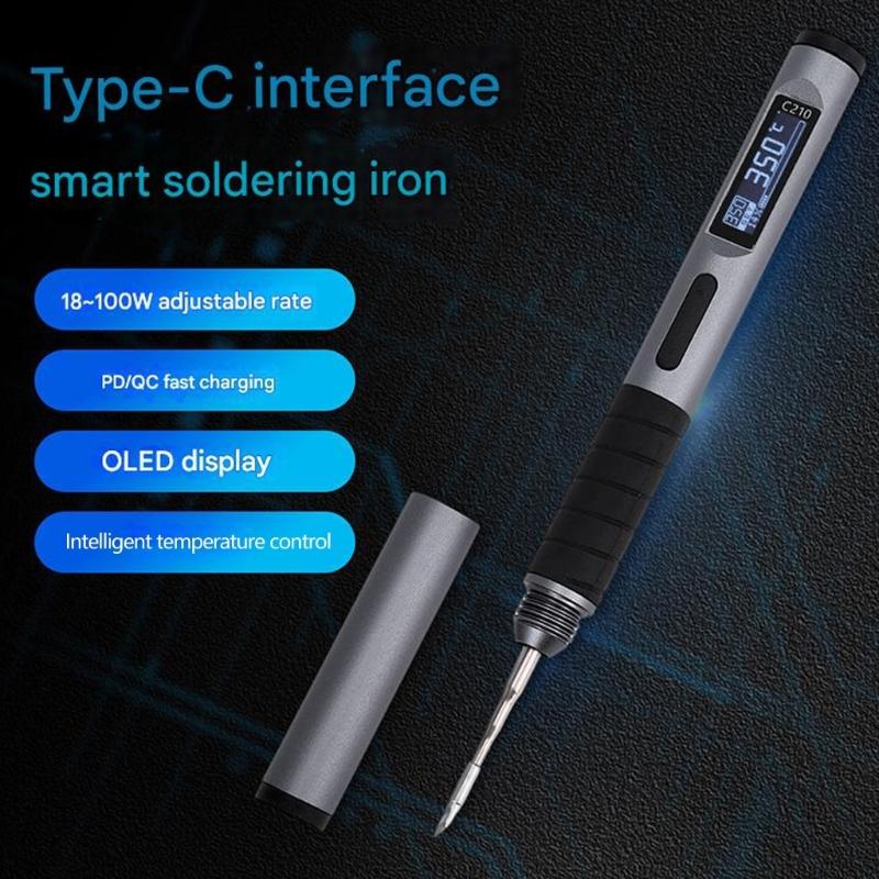 Digital Temperature Control Intelligent Soldering Iron 100W With Aluminum Alloy Construction Anti Slip Grip For DIY Projects