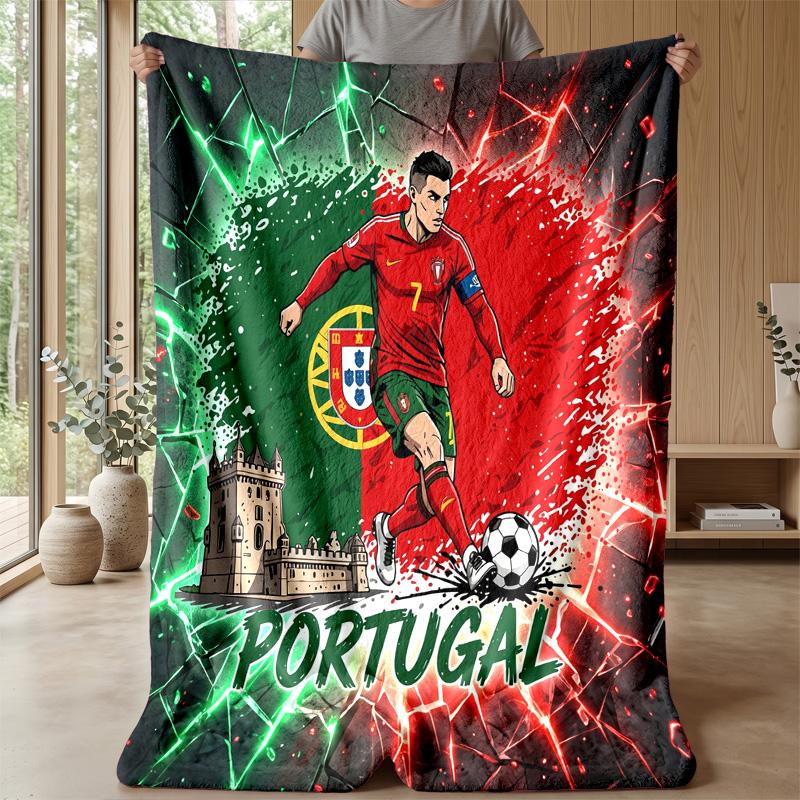Portugal Football Printed Flannel Blanket Skin Friendly Warm Decorative Throw for Indoor Couch Bed Daily Use
